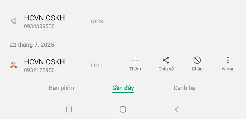 SDT HCVN CSKH liên tục gọi