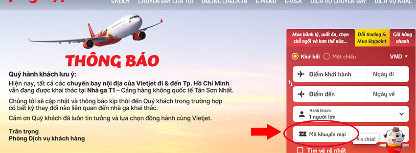 Cách nhập mã giảm giá Vietjet